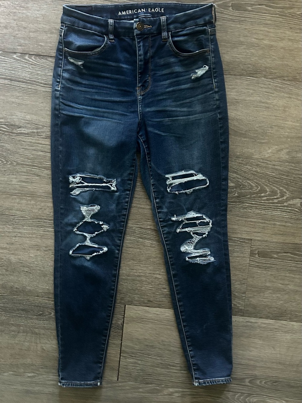 American Eagle Outfitters Women's Dark Indigo Distressed Skinny Jeans